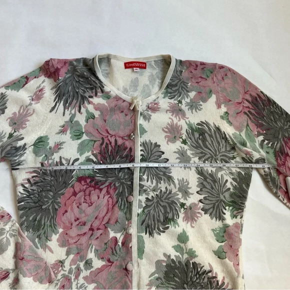 WOMEN'S VINTAGE Cashmere ANGORA Floral Long Sleeve CARDIGAN M - Picture 5 of 9